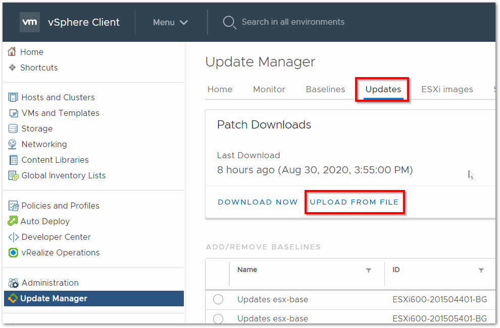 VMware update manager - upload from file