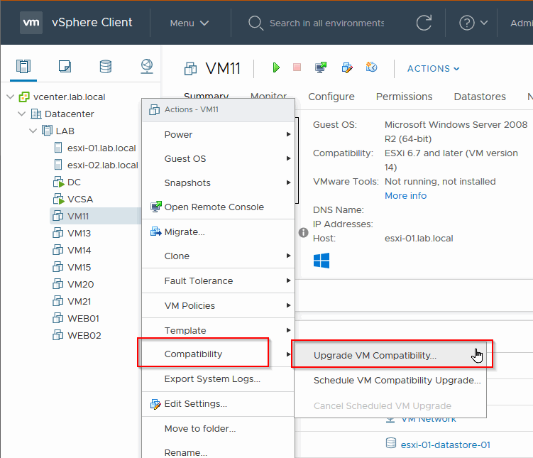 upgrade vm hardware version using html5 client upgrade vm hardware version using html5 client